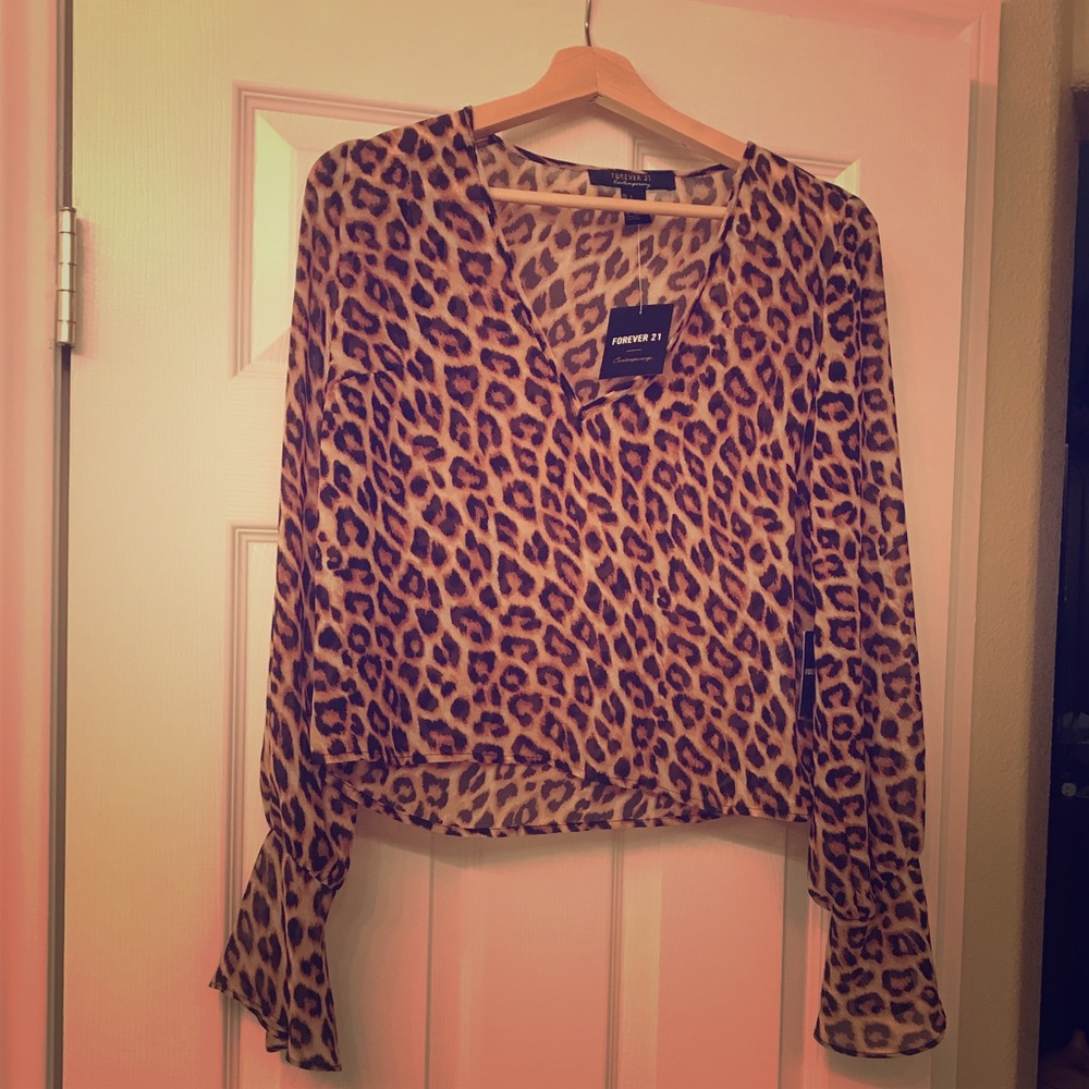 Cheetah orient sheer long sleeve top